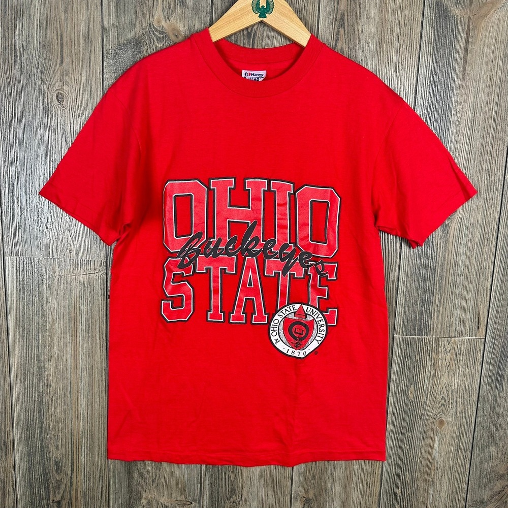 Ohio State Buckeyes Vintage 80s Puff Print Graphic Tee Red Cotton Size Medium